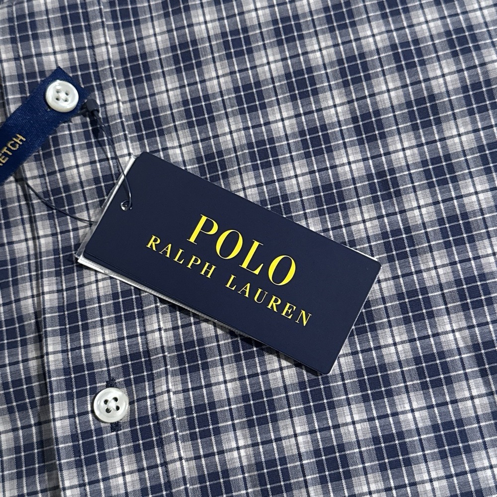 Polo Ralph Lauren Classic Fit Navy Gray Plaid Long Sleeve Poplin Shirt Men's 5XB